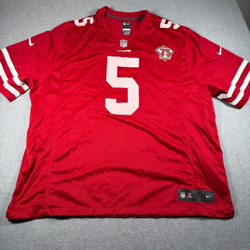 Nike San Francisco 49ers Trey Lance 5 Jersey Red 75th Anniversary Mens 4XL